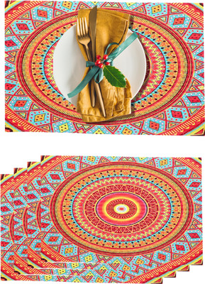 UniKart Rectangular Pack of 4 Table Placemat(Orange, PVC)