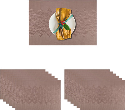 KitchEase Rectangular Pack of 12 Table Placemat(Peach, Brown, PVC)