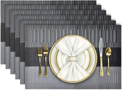 K.B.SALES Rectangular Pack of 6 Table Placemat(Grey, PVC, Polyester)