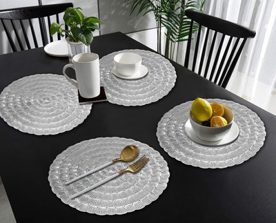 DPA Collection Round Pack of 4 Table Placemat(Silver, PVC)