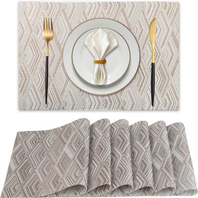 KitchEase Rectangular Pack of 6 Table Placemat(Brown, White, PVC)