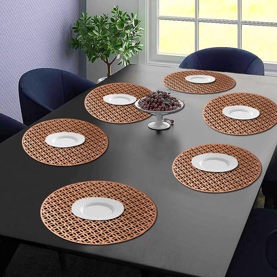 Dakshya Industries Round Pack of 6 Table Placemat(Brown, PVC)