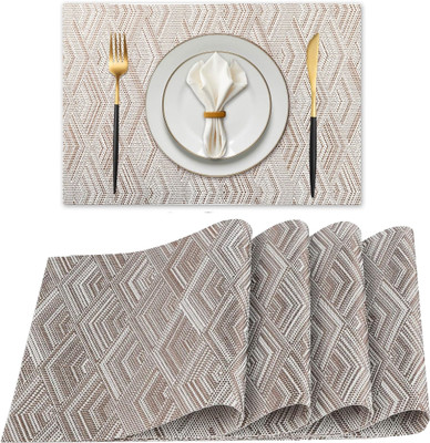 KitchEase Rectangular Pack of 4 Table Placemat(Brown, White, PVC)
