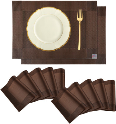 Heart Home Rectangular Pack of 12 Table Placemat(Brown, PVC)