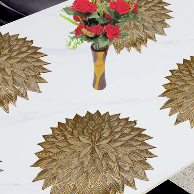 RELOOK INDUSTRIES Round Pack of 4 Table Placemat(Gold, PVC)