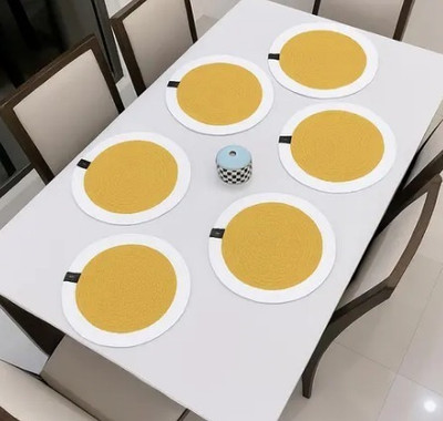 SIYA TEXTILES Round Pack of 6 Table Placemat(Yellow, White, Cotton)