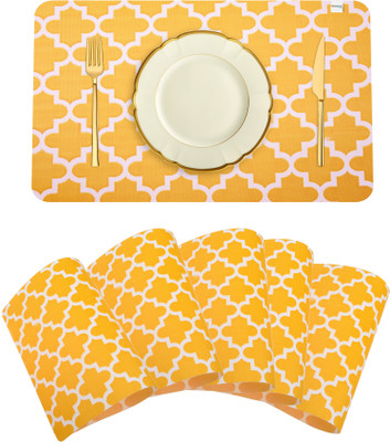 HOMESTIC Rectangular Pack of 6 Table Placemat(Yellow, PVC)