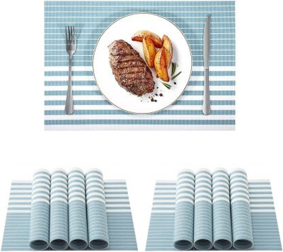 DANSR Rectangular Pack of 8 Table Placemat(Light Blue, PVC)