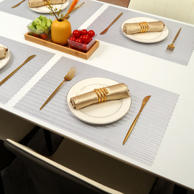 Dakshya Industries Rectangular Pack of 4 Table Placemat(Silver, PVC)