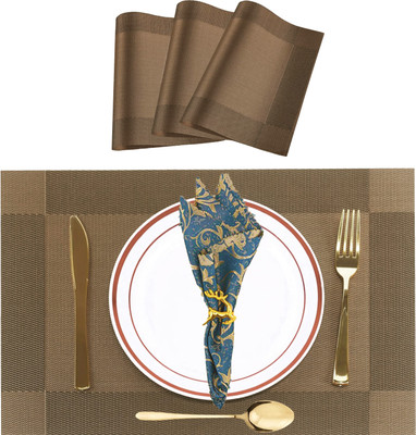 SLEEKBODE Rectangular Pack of 4 Table Placemat(Brown, Polypropylene)