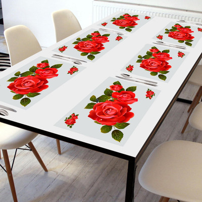 Crosmo Rectangular Pack of 6 Table Placemat(Red, PVC)