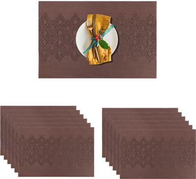YELONA Rectangular Pack of 12 Table Placemat(Brown, PVC)