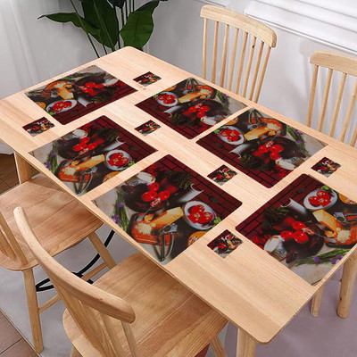 REVEXO Rectangular Pack of 6 Table Placemat(Maroon, Red, PVC)