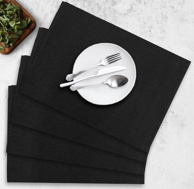 OASIS Rectangular Pack of 4 Table Placemat(Black, Cotton)