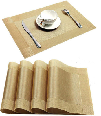 Tesot Rectangular Pack of 4 Table Placemat(Gold, PVC)