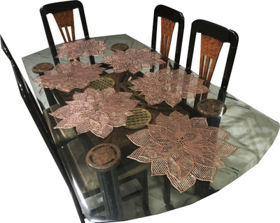 LaVichitra Round Pack of 6 Table Placemat(Gold, PVC)