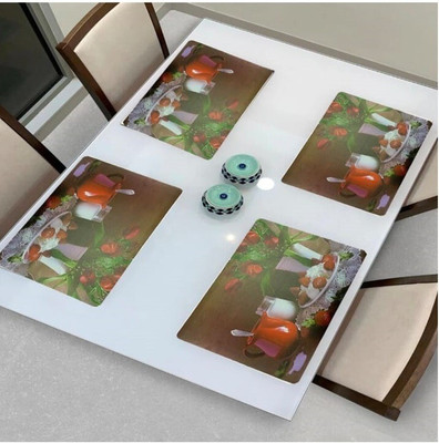 REVEXO Rectangular Pack of 4 Table Placemat(Black, PVC)