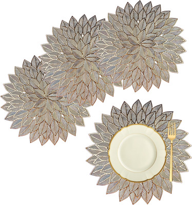 KUBER INDUSTRIES Round Pack of 4 Table Placemat(Gold, Leather)