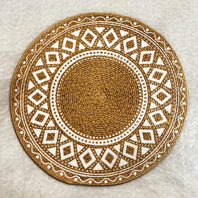 Artistic Den Round Pack of 1 Table Placemat(Brown, White, Cotton)