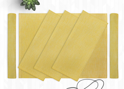 Home Colors Rectangular Pack of 6 Table Placemat(Yellow, Cotton)