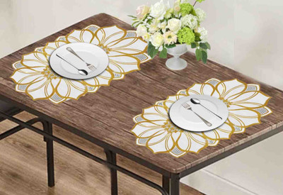 Romiz Rectangular Pack of 2 Table Placemat(Gold, Polyester)