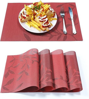 DANSR Rectangular Pack of 4 Table Placemat(Red, Polyester)