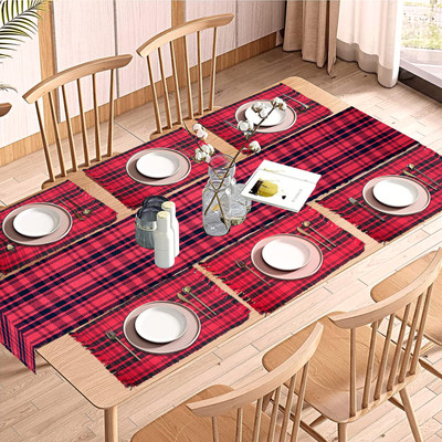 PRAKARTIK Rectangular Pack of 7 Table Placemat(Red, Black, Cotton)