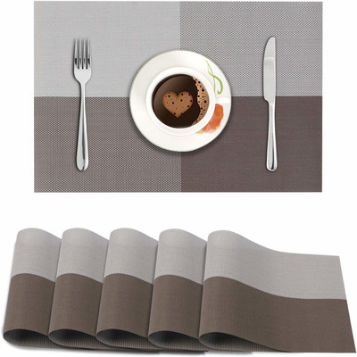 HOKiPO Rectangular Pack of 6 Table Placemat(Brown, PVC)