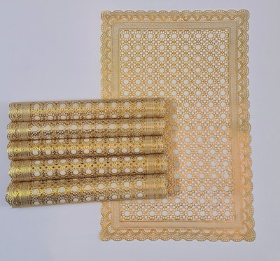 DELHI PVC CORP Rectangular Pack of 6 Table Placemat(Gold, PVC)