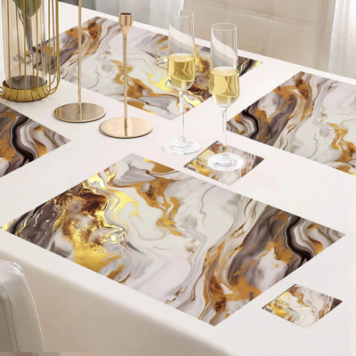 LaVichitra Rectangular Pack of 12 Table Placemat(Brown, Gold, White, PVC)