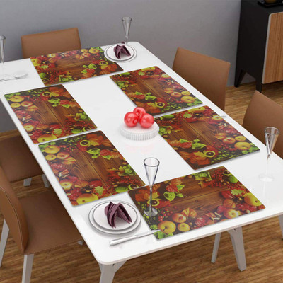 LooMantha Rectangular Pack of 6 Table Placemat(Orange, Polyester, PVC)