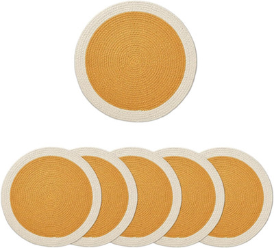 SIYA TEXTILES Round Pack of 6 Table Placemat(Yellow, Cotton)