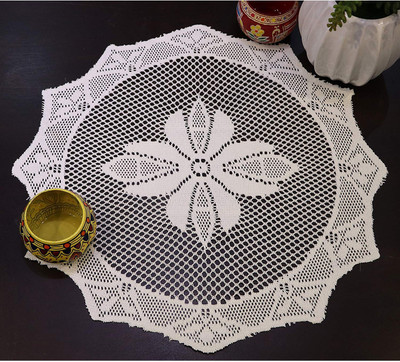 The Home Talk Round Pack of 6 Table Placemat(White, Cotton)
