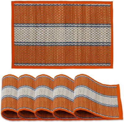 HOKiPO Rectangular Pack of 6 Table Placemat(Orange, River Grass)