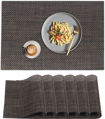 Dakshya Industries Rectangular Pack of 6 Table Placemat(Brown, PVC)