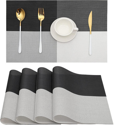 CLVMART Rectangular Pack of 6 Table Placemat(Beige, White, PVC)