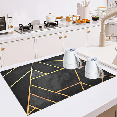 Houseefy Rectangular Pack of 1 Table Placemat(Black, Gold, Polyester, Rubber)
