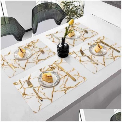 Winner Rectangular Pack of 4 Table Placemat(White, Gold, PVC)