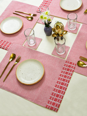 RATAN CART Rectangular Pack of 4 Table Placemat(Pink, Cotton)
