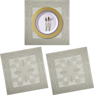 KUBER INDUSTRIES Square Pack of 3 Table Placemat(Yellow, Cotton)