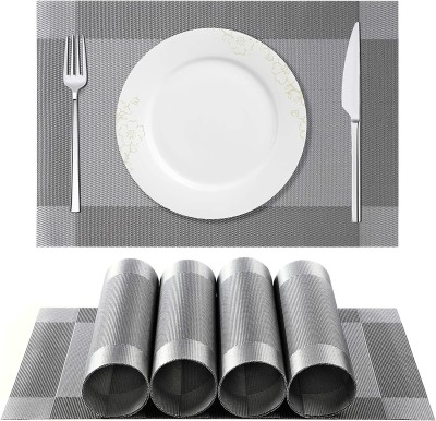 Royalkart Rectangular Pack of 6 Table Placemat(Silver, PVC, Silk)