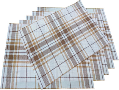 GOOD VIBES Rectangular Pack of 6 Table Placemat(Beige, Brown, PVC)