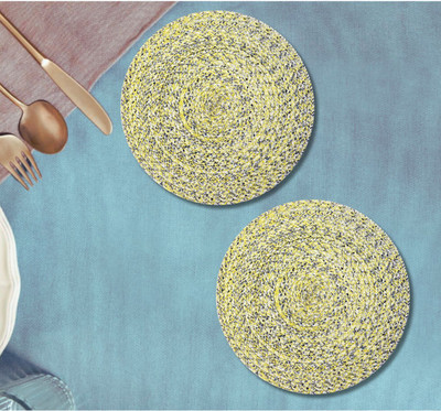 LADLI JEE Round Pack of 2 Table Placemat(Yellow, Polyester)