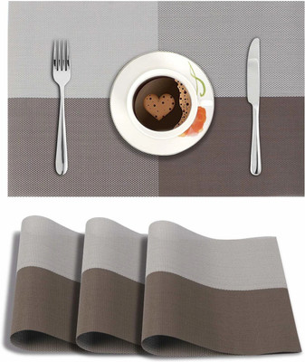 HOKiPO Rectangular Pack of 4 Table Placemat(Brown, PVC)