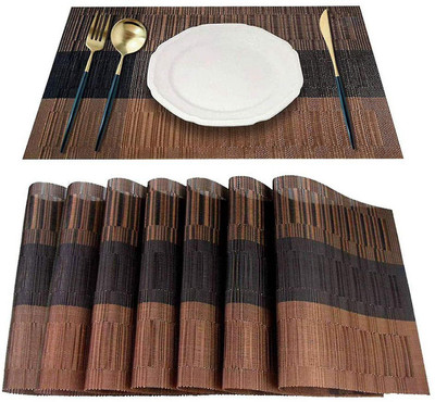 LILA ENTERPRISE Rectangular Pack of 6 Table Placemat(Brown, Black, PVC)