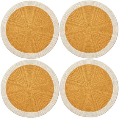 SIYA TEXTILES Round Pack of 4 Table Placemat(Yellow, Cotton)