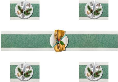 Daidokoro Rectangular Pack of 5 Table Placemat(Green, White, PVC)