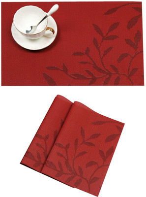 HomeHunt Rectangular Pack of 2 Table Placemat(Red, PVC)