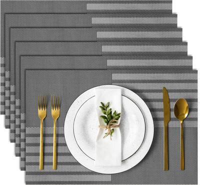 Sugalsu Rectangular Pack of 6 Table Placemat(Grey, PVC, Polypropylene)
