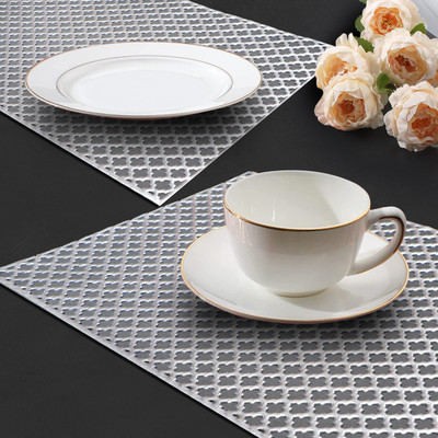 Dakshya Industries Rectangular Pack of 2 Table Placemat(Silver, PVC)
